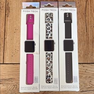 3 NIB PoshTech Apple Watch Replacement Bands - Pink, Leopard, Black